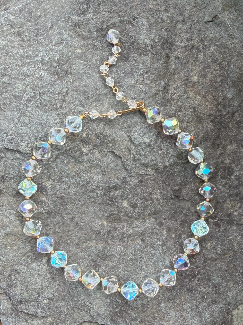 Vintage Rock Crystal Aurora Quartz Beaded Choker Necklace